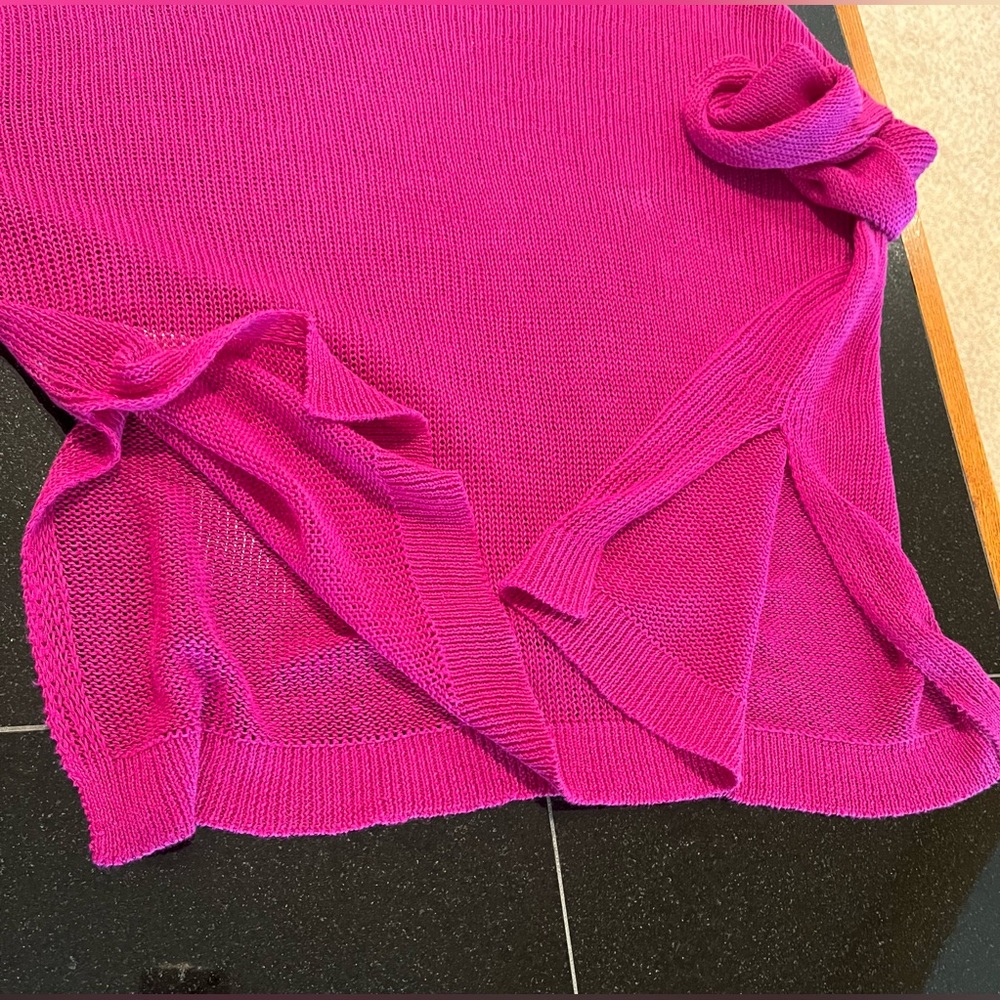 Eileen Fisher 100% Organic Linen Open Knit Sweater-side Slits- -berry- sz .Med - Picture 8 of 16